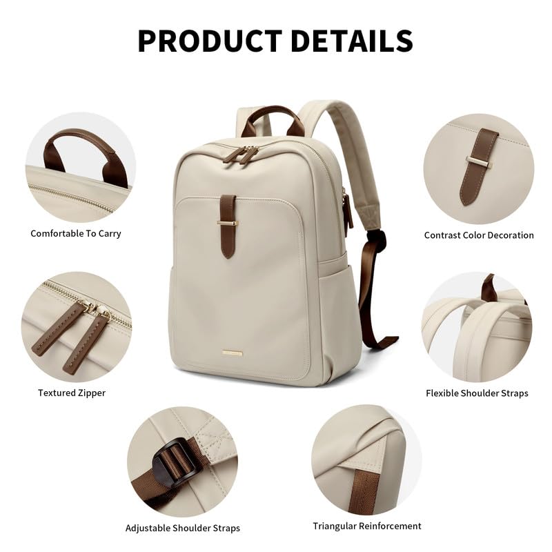 GOLF SUPAGS Laptop Backpack Purse for Women Fits 14 Inch Notebook Casual Daypack Work Travel College Bookbag Fashion Computer Bag (Apricot, 14 Inch)