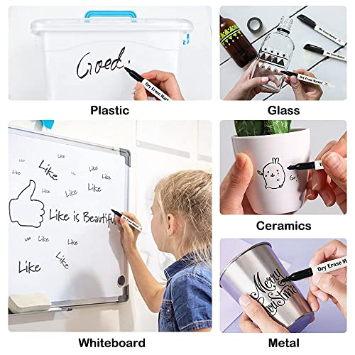 Dry Erase Markers, Lineon 100 Bluk Pack Black Whiteboard Markers with 2 Eraser, Fine Point Dry Erase Markers Perfect For Writing on Whiteboards, Dry-Erase Boards,Mirrors for School Office Home