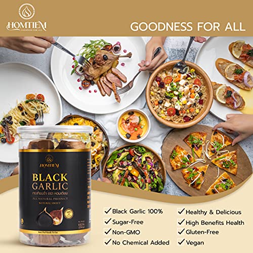 Homtiem Black Garlic 3.53 Oz (100g.), Whole Black Garlic Fermented for 90 Days, Super Foods, Non-GMOs, Non-Additives, Ready to Eat for Snack Healthy, Healthy Recipes