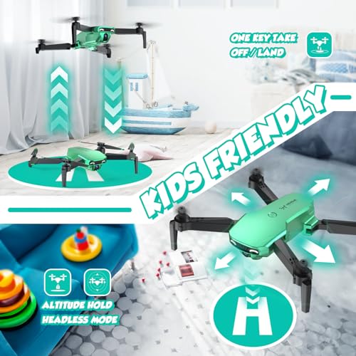 NEHEME NH525 Drone with Camera for Kids, Foldable Mini Drones Toys for Boys with 1080P HD Camera, Christmas Birthday Holiday Gifts ideas for Boys, One Key Start, 2 Batteries, Upgraded Version, Green