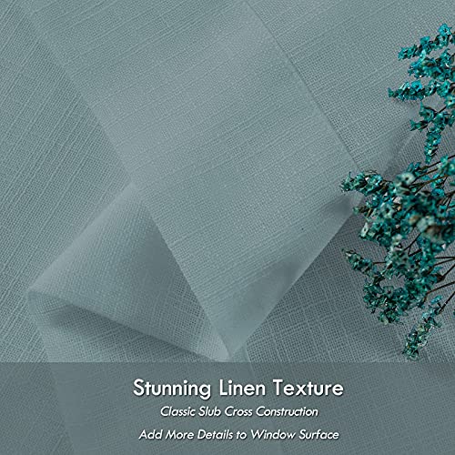 Melodieux Aqua Linen Textured Semi Sheer Curtains 63 Inch Length for Bedroom Living Room Natural Flax Linen Rod Pocket Voile Drapes, 52 by 63 Inch (2 Panels)