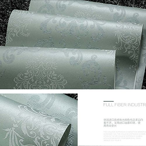 Q QIHANG DAWEI 3D Luxury Damask Pearl Powder Non-Woven Wallpaper Roll for Living Room Light Blue Color 1.73'W x 35.8'L