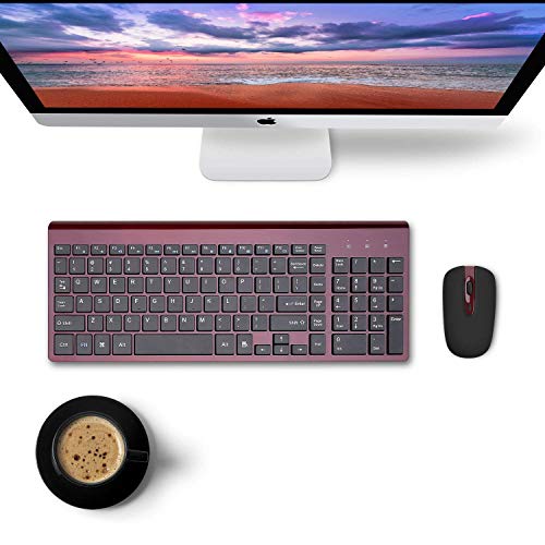 cimetech EasyTyping KF10 Wireless Keyboard and Mouse Combo, [Silent Scissor Switch Keys][Labor-Saving Keys] Ultra Slim Wireless Computer Keyboard and Mouse, Easy Setup for PC/Laptop/Windows - Wine Red