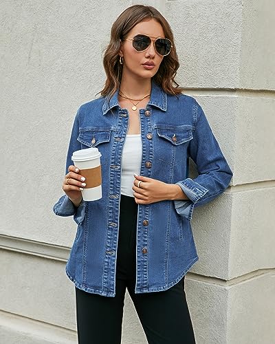 luvamia Women'S Jean Jacket Denim Outfit For Women Black Button Down Shirt Women Shackets For Women Fall Outfits For Women Denim Long Denim Jackets Size 3X-Large Size 24 26