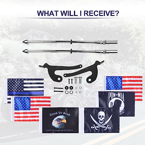 Hutexico For Spyder F3 LTD Flag Pole Mount Kit, 2 Pack Foldable Spyder Trunk Stainless Flagpole Bracket With 6 Flags USA Flag For Can-Am Spyder F3-Limited 2017-2023, Spyder RT 2020-2023 (Chrome)