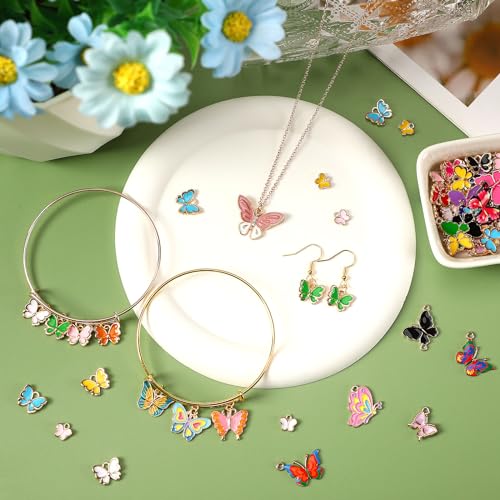 MARFOREVER 120 Pcs Butterfly Charms for Jewelry Making, Mixed Butterflies Charms Assorted Gold Enamel Butterfly Pendants for DIY Necklace Bracelet Earrings Making Supplies Gifts for Mother Women Girls