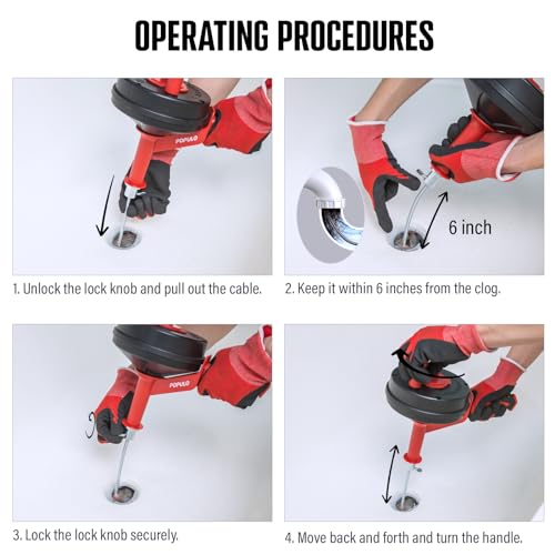 POPULO Drain Auger, 25 Ft Plumbing Snake Clog Remover with Glove and Snake Drain Drill Attachment, 3/4"-2" Pipe Snake Hair Drain Clog Remover Tools for Shower, Bathtub, Sink, Kitchen, Sewer