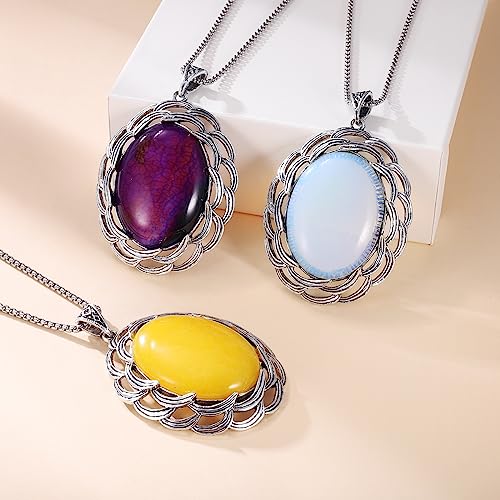 SILBAZ Amethyst Necklace Stainless Steel Oval Pendant Gemstone Healing Balancing Necklace Energy Jewelry Gift for Women