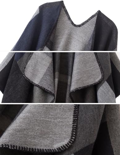 PAMEILA Women's Travel Plaid Shawl Wraps Open Front Poncho Cape Warm Oversized Sweaters Casual Cardigan Shawls for Fall Winter,Series 04-Houndstooth