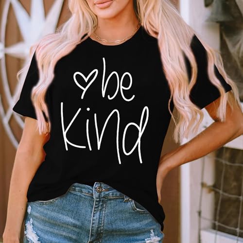 MAIHUN Be Kind Shirt for Women Awareness T Shirt Inspirational Teacher Tees Tops Blessed Short Sleeve Black