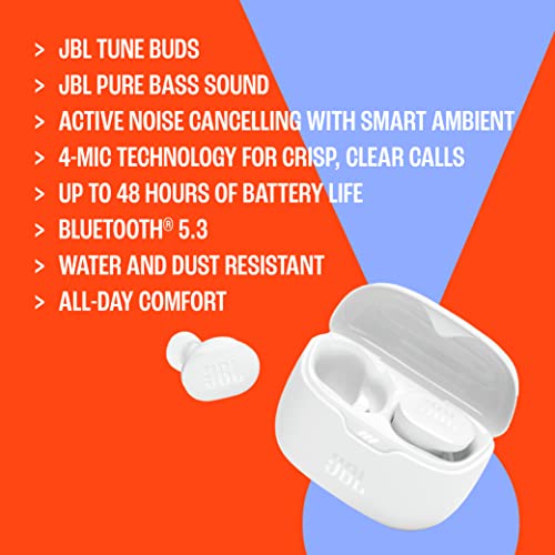JBL Tune Buds - True wireless Noise Cancelling earbuds, JBL Pure Bass Sound, Bluetooth 5.3, 4-Mic technology for Crisp, Clear Calls, Up to 48 hours of battery life, Water and dust resistant (Blue)