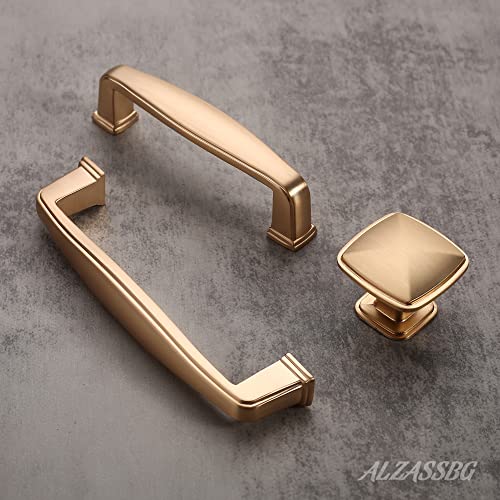 Alzassbg 10 Pack Brushed Brass Cabinet Knobs, 1.22 Inch(31mm) Length Kitchen Cabinet Hardware Square Knobs for Cupboard and Drawer AL6073BB