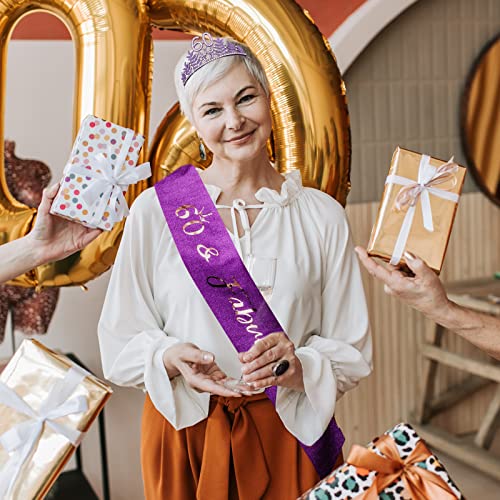 CIEHER 60th Birthday Sash and Tiara Set - Purple Decorations, Women's Crown, and '60 and Fabulous' Sash Gift