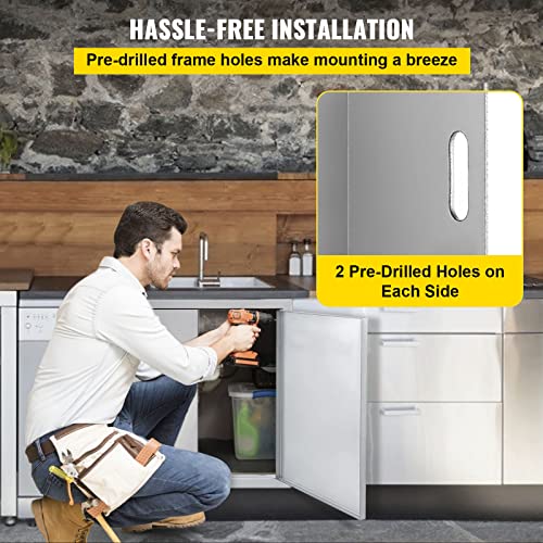 VEVOR BBQ Access Door, 31W x 24H Inch Double Outdoor Kitchen Door, Stainless Steel Flush Mount Door, Wall Vertical Door with Recessed Handles, for BBQ Island, Grilling Station, Outside Cabinet