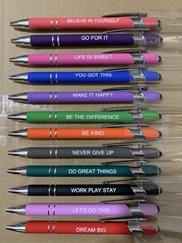 PASISIBICK 12 Pieces Motivational Inspirational Quotes Snarky Screen Touch Stylus Ballpoint Pens, Office Encouraging Scriptures, Black Ink (12 Color,Motivational)