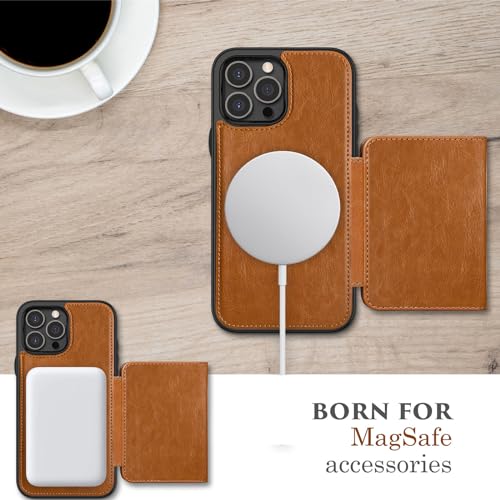 LOHASIC Wallet Case for iPhone 15 Pro Max, Compatible with Mag-Safe, 6 Card Holder, Magnetic Back, Vintage PU Leather ProMax Phone Cover Men Women, 6.7 Inch, 5G, 2023 - Brown