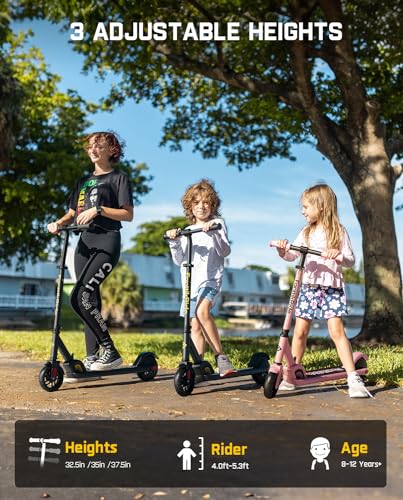 FanttikRide C9 Electric Scooter for Kids 3.9 ft - 5.2 ft, 6/10MPH, 5 Miles Range, LED Display, Adjustable Height, Foldable, Rubber Wheels, Lightweight, Scooter for Kids up to 132 lbs (Black)
