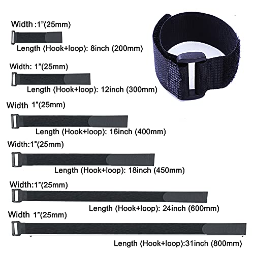 HUAPX Fastening Nylon Strap with Buckle,10Pack Reusable Self-Adhesive Hook and Loop Cable Securing Straps,Adjustable Cinch Straps for Cords Organized and Tidy(1" x 8")