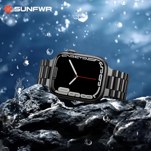 SUNFWR Compatible with Apple Watch Band 42mm for Men Women, Stainless Steel Metal iWatch Band with Case for Apple Watch Series 10 (Starlight, 42mm（10 Series)