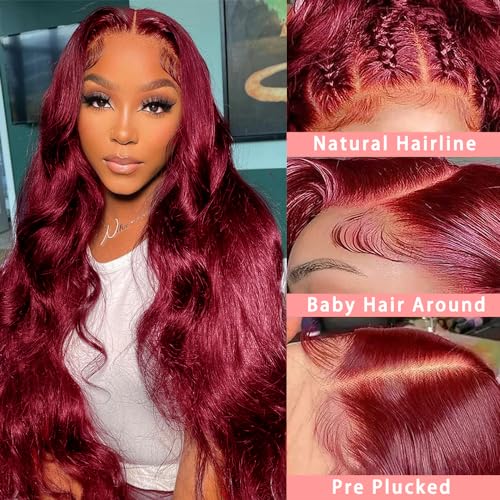 Red Lace Front Wigs Human Hair 180% Density 13X6 99J Body Wave Hd Lace Front Wigs Human Hair 12A Brazilian Virgin Red Wig Human Hair Pre Plucked Natural Hairline With Baby Hair (Burgundy, 20inch)