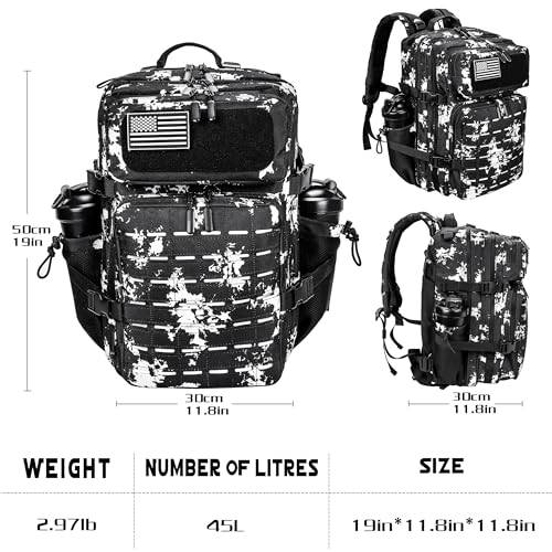 LHI Tactical Military Backpack for Men and Women 45L Large Molle Army Assault Pack 3 Day Travel Backpacks - Army Green