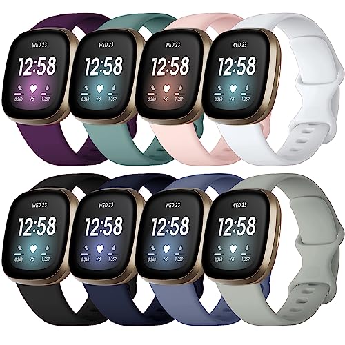 Lerobo Compatible with Fitbit Sense Bands/Fitbit Versa 3 Band/Fitbit Versa 4 Bands for Women/Fitbit Sense 2 Band Women,8 Pack Soft Sport Wristbands Replacement Strap for Fitbit Sense Smart Watch,Small