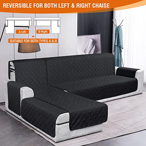 VANSOFY Sectional Couch Covers 100% Waterproof L Shaped Sofa Slipcover 3pcs Reversible Chaise Lounge Cover for Sectional Sofa Furniture Protector Cover for Pets Cat Dog(Small, Blcak)