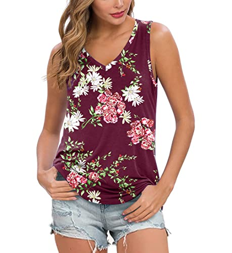 Feiersi Women's Summer Sleeveless V-Neck T-Shirt Casual Tank Tops Basic Blouse Shirts(Floral Multiple Blue,Small)