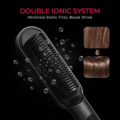 TYMO Ring Plus Ionic Hair Straightener Brush - Straightening Comb with Negative Ions, Titanium Coating, 9 Temp Settings & LED Display, Dual Voltage, Professional Styling Tools, Gifts for Women