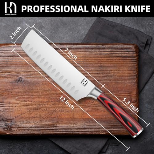 KnifeSaga 2023 Upgraded Nakiri Chef Knife Japanese Professional 7 Inch Sharp Meat Cleaver Kitchen Knives for Chopping Vegetable and Cooking, High Carbon Stainless Steel Asian Chopping Chefs Knife