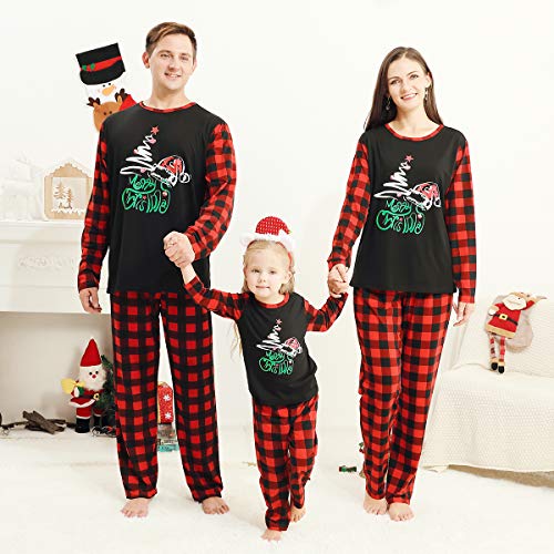 Matching Family Christmas Pajamas Holiday Cotton Pjs Set Plaid Merry Christmas Pjs Pants Xmas Jammies Sleepwear Pajamas for Kids Boys Girls 3-4T