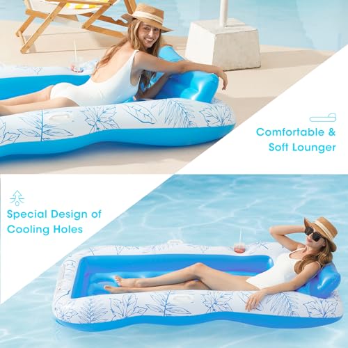 Inflatable Pool Float Lounge for Adults, BAIAI Large Pool Floaties Rafts for Adults with Headrest Drink Holder Sun Tanning Floats for Swimming Pool with Holes Lake Float Summer Beach Pool Party