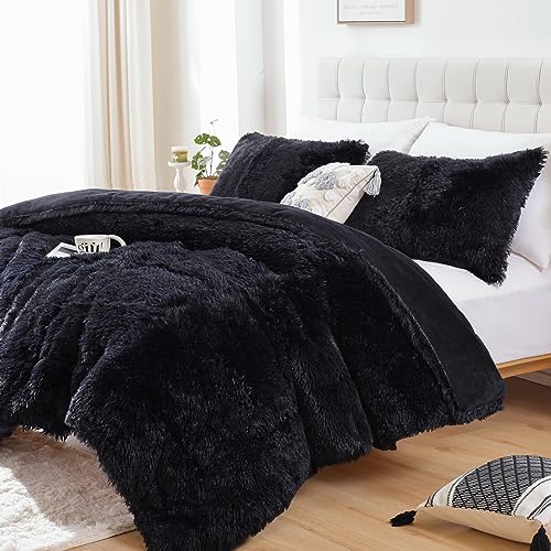 Smoofy Faux Fur Plush Queen Comforter Set, Fluffy Fuzzy Plush Comforter Queen Size, Cute Soft Shaggy Velvet Double-Sided Bedding Set, 3Pcs - 1 Comforter(90"x90") & 2 Pillowcases(20"x26")