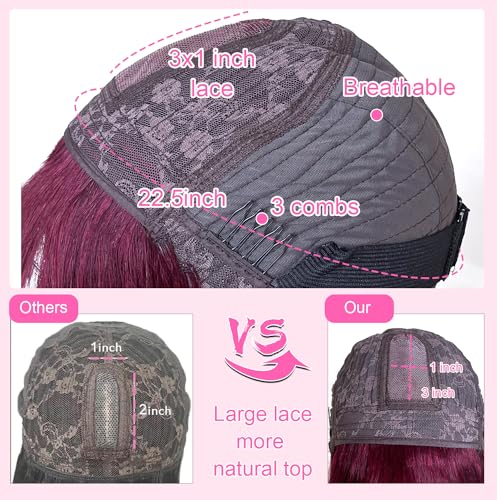 Atikual Bob Wig with Bangs Human Hair Wigs Glueless Wigs Straight Layered Bob Wigs with Bangs 3x1 Transparent Lace Bob Wigs for Women 8Inch 99J