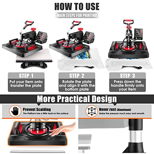 AKEYDIY 8 in 1 Heat Press Machine Professional Sublimation Machine 12" X 15" Swing Away Shirt Printing Heat Transfer Digital Industrial-Quality Heat Press Machine for T Shirts Mug Hat Plate