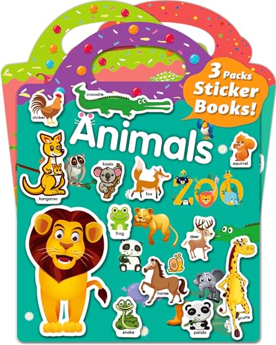 Walenced Reusable Sticker Book for Toddlers 2-4 Years, 3 Sets Stickers for Kids, Toddler Sticker Book Ages 1-3, 100 Pcs Toddler Craft Activities, Toddler Travel Toys Ages 2+ Boy Girl Birthday Gifts