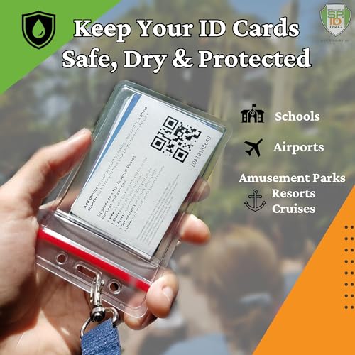 5 Pack - Heavy Duty Vertical Resealable Vinyl Badge Holders for Employee or Student ID - Clear Water Resistant with Red Seal Holds Multiple Cards - Secure Sleeves for Badges by Specialist ID