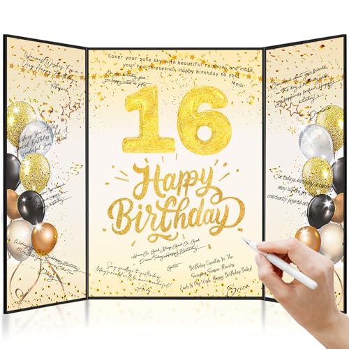 Tnvee 65TH Birthday Party Guest Book Birthday Decorations for Women, Large 19" x 12.2" Rose Gold Signature Signature Card Board Party Supplies Gifts for 65 Years Old Mom Retiree