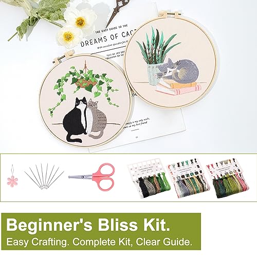 Santune 3 Pack Bee Embroidery Kit for Beginners Adult Cross Stitch Kits for Beginners Hand Embroidery with Animal Patterns and Instructions DIY Kits for Adult with Hoops, Threads and Needles