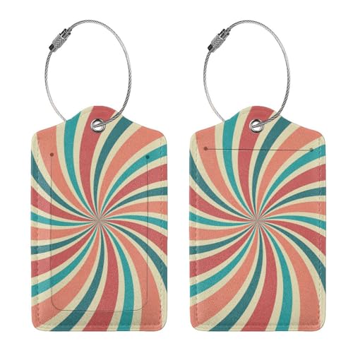 2 Pcs 70s Retro Groovy Wave Luggage Tags for Suitcase, Colored Spiral Gifts for Privacy Cover ID Label with Stainless Steel Loop and Address Card