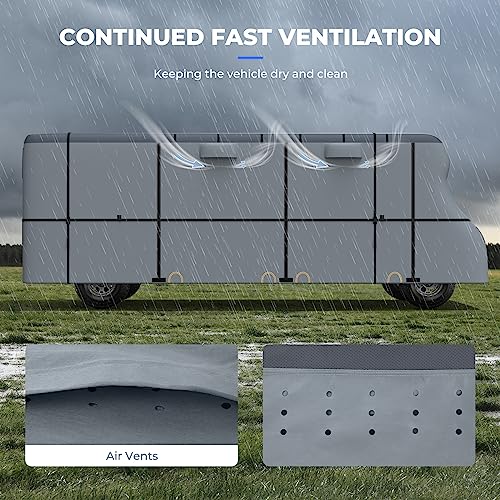 RVMasking 7 Layers top Class C RV Cover for 23'1"-26' Motorhome - Heavy Duty Windproof Rip-Stop Anti-UV with 4 Tire Covers & Gutter Spout Cover