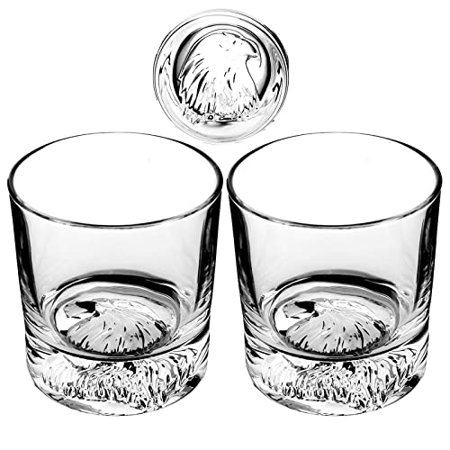 Amesser Whiskey Rocks Glasses Old Fashioned - 10.5 Ounce Gift Set of 2, Handblown Crystal Whisky Tumbler with Eagle Pattern for Bourbon, Lagavulin Scotch, Liquor, Irish, Vodka, Loop(HW-S011)