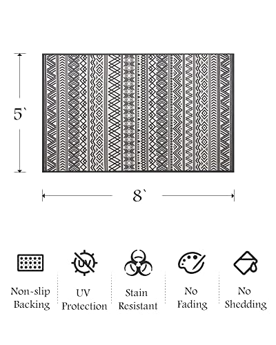 Outdoor Rug Carpet 5x8 ft, Flatweave Textured Outdoor Patio Rug Non Slip Indoor Outdoor Rugs with Rubber Particles Backing Boho Outdoor Area Rug for Patio Deck Front Porch Backyard Balcony