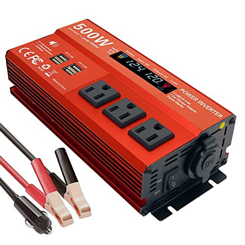 MOVFFGGRM 500W Power Inverter for Vehicles,DC 12V to 110V AC,4 x 2.4A USB Ports car Plug in Adapter Outlet with 1 Cigarette Lighter Ports car Power Inverter
