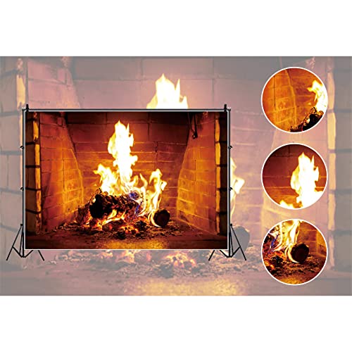 shensu 5x3ft Fireplace Photography Backdrops Autumn Winter Burning Firewoods Outdoor Woods Camping Cozy Evening Travel Barbeques Party Background Kids Adults Portrait Studio Photo Booth Props Vinyl