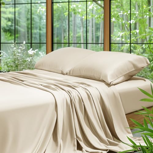 Shilucheng 6-Piece Sheets Set，Rayon Derived from 100% Bamboo_，Cooling & Soft Bed Sheets, Luxury Bedding Sheets & Pillowcases, 16 Inch Deep Pockets (Full,Black)