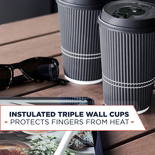 Glowcoast Disposable Coffee Cups With Lids - 12 oz To Go Coffee Cup With Lid (80 Set). Durable Togo Travel Paper Hot Cups Insulated For Hot and Cold Beverage Drinks, No Sleeves Needed (Dusk Grey)
