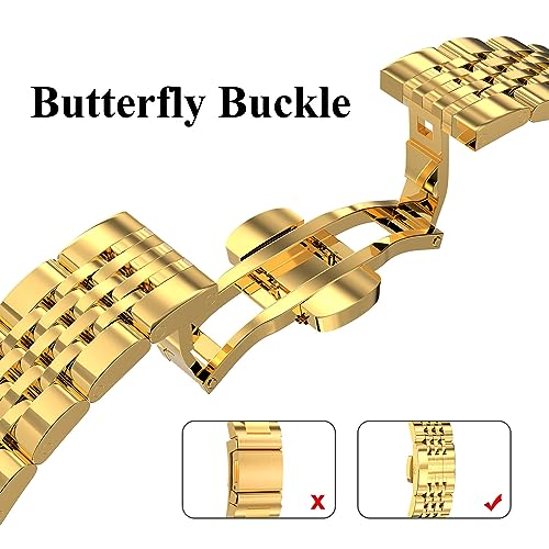 CSJCUBIC Thin Women Band Compatible with Apple Watch 38mm 40mm 41mmm 42mm 44mm 45mm with Face Cover, Stainless Steel for Metal iwatch Band Series 9 8 7 6 5 4 3 2 1 SE. (38mm, Gold)