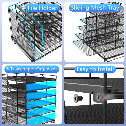 gianotter Desk Organizers and Accessories, 6-Tier Paper Organizer with Magazine rack, File Organizer for Desk, Office Desk Accessories & Workspace (Black)
