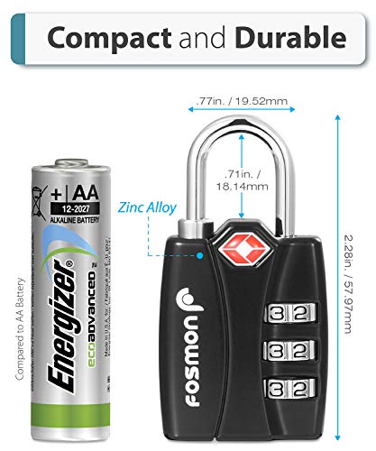 Fosmon TSA Accepted Luggage Locks, Open Alert Indicator 3 Digit Combination Padlock Codes with Alloy Body for Travel Bag, Suit Case, Lockers, Gym, Bike Locks or Other